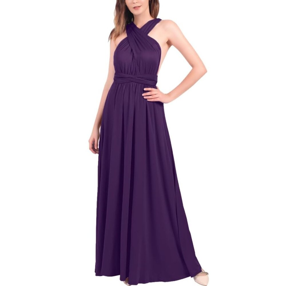 Multi-Wear Bridesmaid Wrap Dress Elastic Waist Versatile Convertible Maxi Gown S